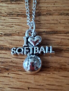 I ❤️ Softball Tibetan Silver Pendant With 18" Necklace